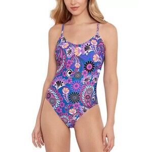 Salt + Cove Women's Floral-Print Tie closure @ back One-Piece Swimsuit Purple XS